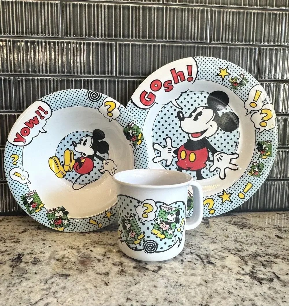 Vintage Disney Mickey Mouse Baby Child 3 Pc Set - Bowl Plate Cup 1990s Disneyana